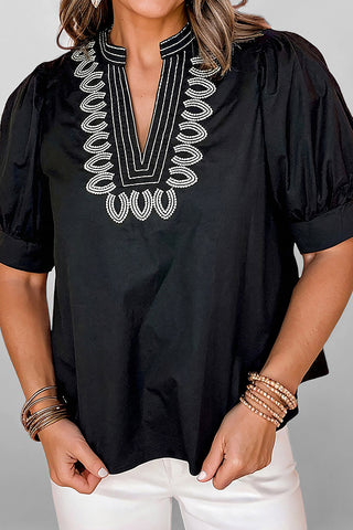 Boho Patterned V Neck Blouse