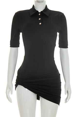 Button-Front Polo Casual Dress