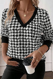 Houndstooth V-Neck Long Sleeve Top