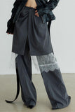 Pinstripe Layered Pants with Lace Detail