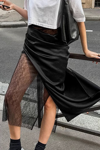 Layered Mesh and Satin Drape Skirt