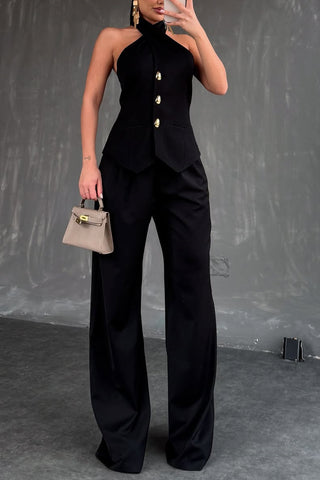 Halter Buttoned Pants Set