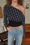 One-Shoulder Polka Dot Blouse