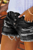 Distressed Button-Front Denim Shorts