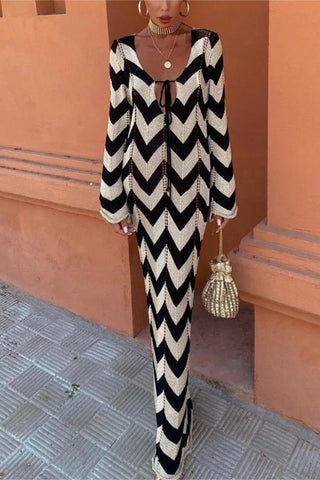 Chevron Pattern Casual Dress