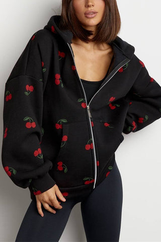 Zip-Up Printed Hoodie