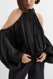 Draped Cold Shoulder Flowing Blouse