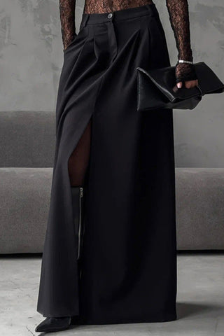 Pleated High-Waist Midi Skirt