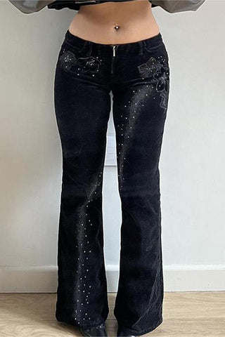 Patterned Flare Denim Pants