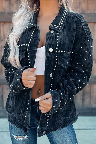 Studded Button-Front Corduroy Jacket