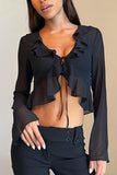Sheer Ruffle Tie-Front Blouse