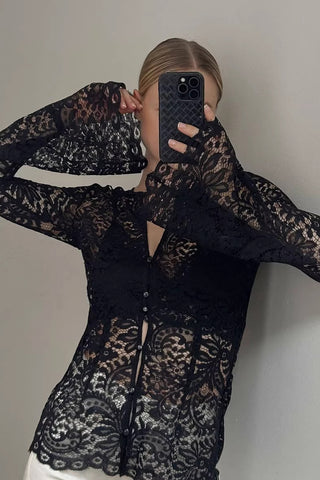 Elegant Lace Button-Up Blouse