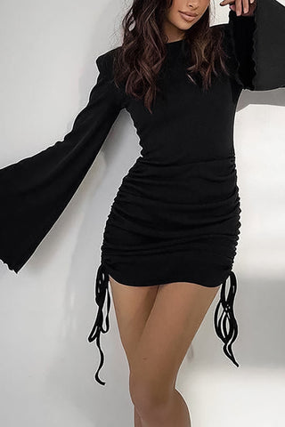 Bell-Sleeve Ruched Casual Dress