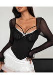 Lace-Trimmed Mesh Top