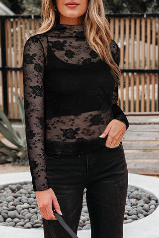 Sheer Lace Mesh Long Sleeve Top
