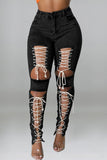 Lace-Up Cutout Straight Jeans