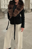 Faux Fur Collar Belted Blazer