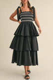 Tiered Dress with Bow Tie Straps