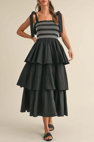 Tiered Dress with Bow Tie Straps