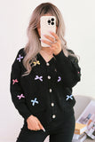 Buttoned Cardigan With Bow Accents