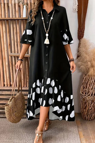 Polka Dot Button-Front Midi Dress