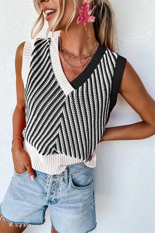 Contrast Chevron V Neck Knit Vest