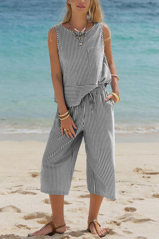 Striped Sleeveless Pants Set
