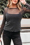 Glitter Mesh Long-Sleeve Top
