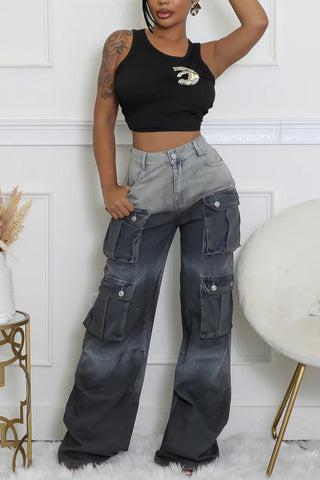 Wide-Leg Cargo Casual Pants