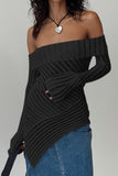 Off-Shoulder Asymmetrical Ribbed T-Shirt