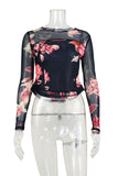 Floral Long-Sleeve Mesh Blouse