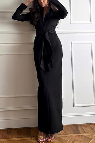 Belted Long Sleeve Midi Dress