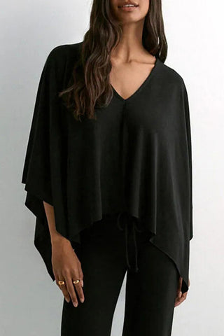 Flowing V-Neck Poncho Blouse