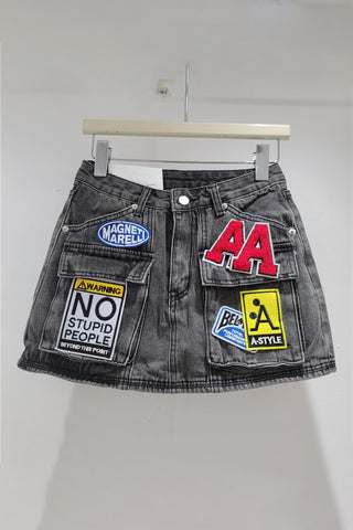 Patch Denim Mini Skirt
