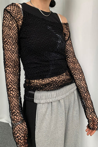Mesh Overlay Long-Sleeve Top
