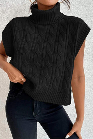 Cable Knit Turtleneck Sweater Vest