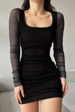 Sheer Long Sleeve Casual Dress