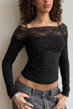 Off-Shoulder Lace Polka Dot Blouse