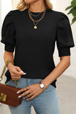 Puff Sleeve Crew Neck Knit Top