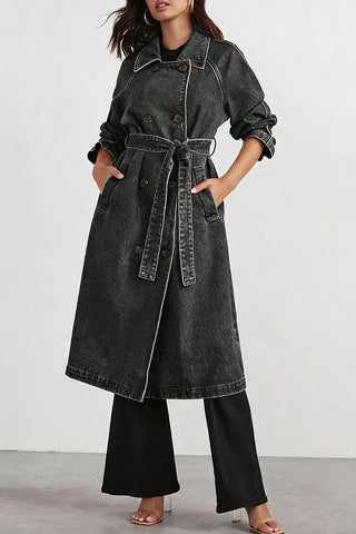 Waist-Tie Denim Trench Coat