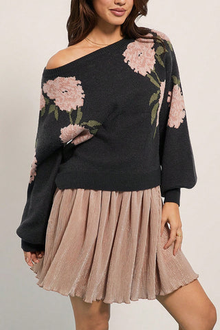 Off-Shoulder Floral Sweater