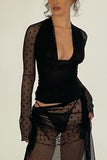 V-Neck Sheer Polka Dot Blouse