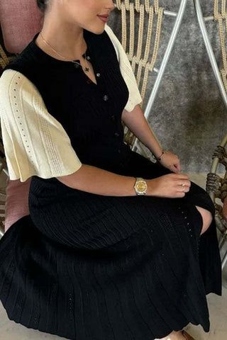 Buttoned Ribbed Casual Dress