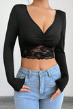 Lace Trim Long-Sleeve Crop Top