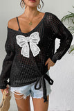 Lace Bow Open-Knit Top