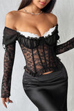 Lace Puff Sleeve Bustier Top