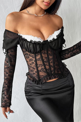Lace Puff Sleeve Bustier Top