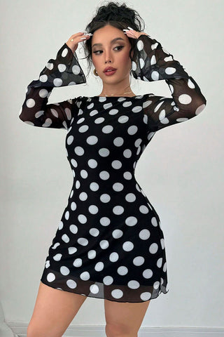 Polka Dot Deep V-Back Mini Dress