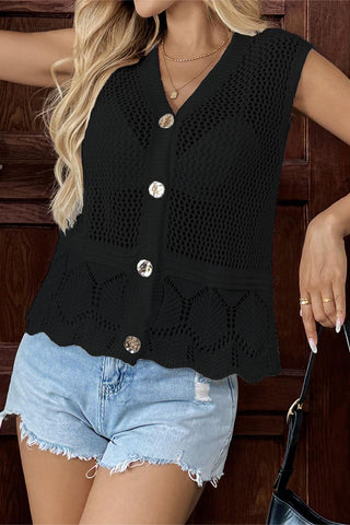 Button-Front Crochet Cover-Up