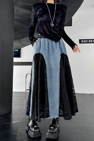 Lace A-Line Denim Skirt